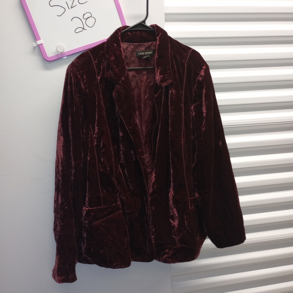 Lane Bryant Velvet like Blazer in Deep Burgundy